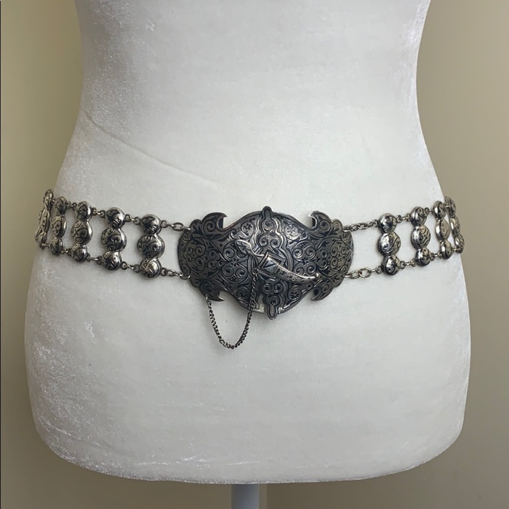 c1900 Antique Imperial Russian Silver Niello Belt